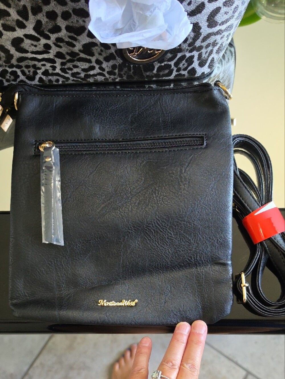 3 Pcs Set, Montana West Leopard Print Shoulder Tote, Black Crossbody & Wristlet - Picture 4 of 10